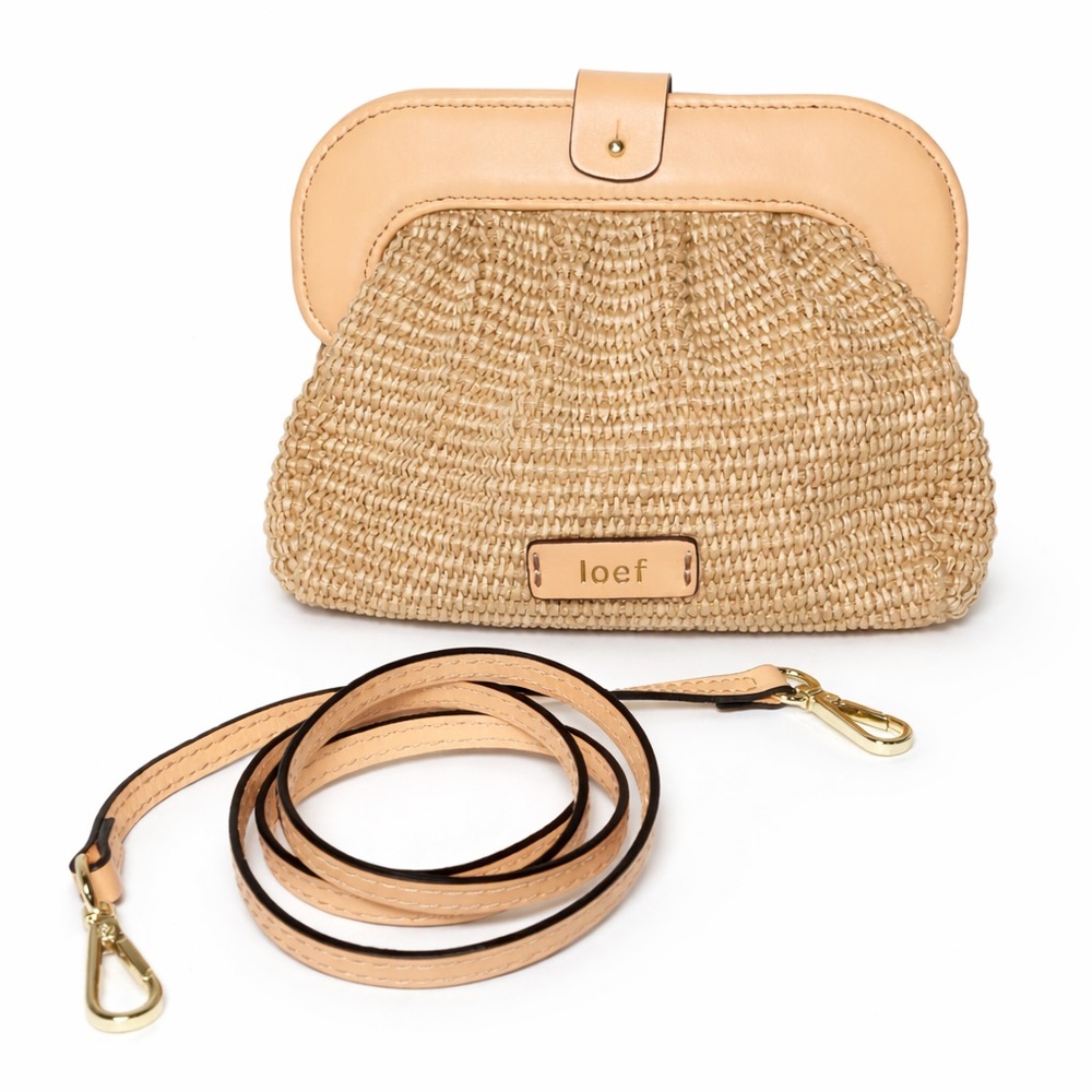 Natural Straw and Tan Leather Wristlet Crossbody